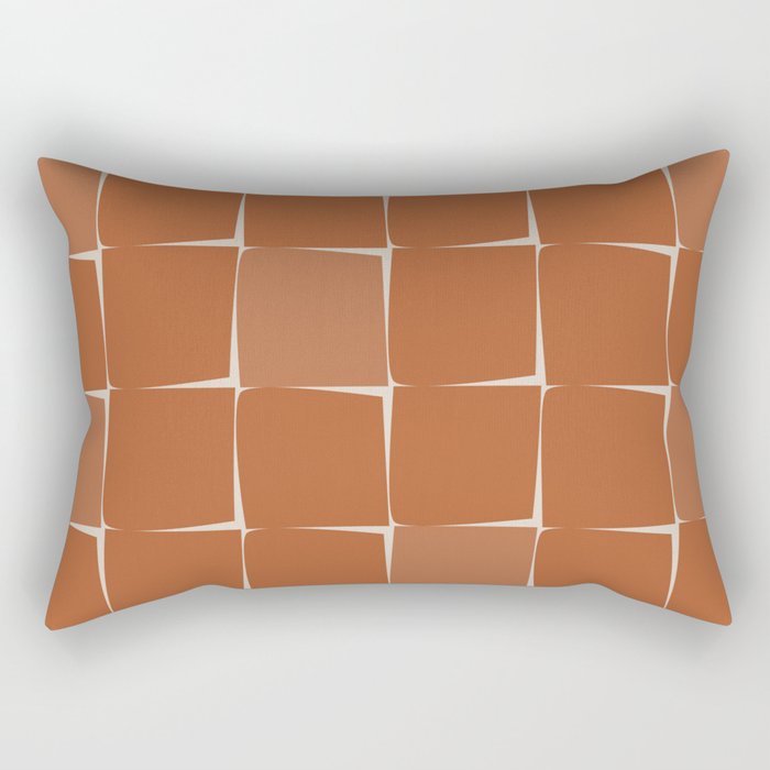 Midcentury Modern Flux Check Grid Pattern in Terracotta Tones Rectangular Pillow Gallery Image 1
