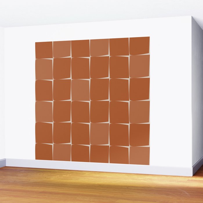 Midcentury Modern Flux Check Grid Pattern in Terracotta Tones Wall Mural Gallery Image 2