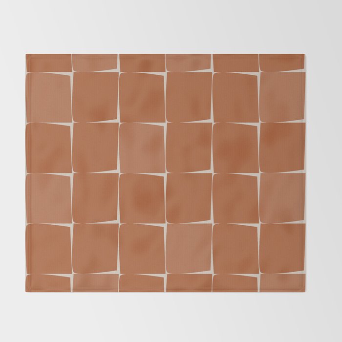 Midcentury Modern Flux Check Grid Pattern in Terracotta Tones Throw Blanket Gallery Image 2