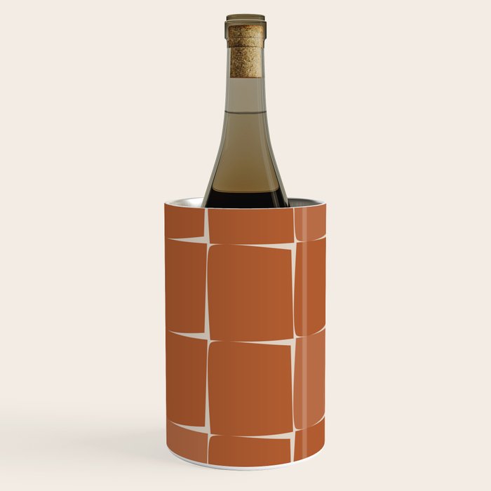 Midcentury Modern Flux Check Grid Pattern in Terracotta Tones Wine Chiller Gallery Image 3