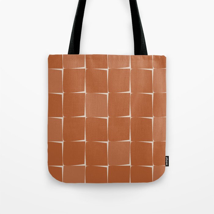 Midcentury Modern Flux Check Grid Pattern in Terracotta Tones Tote Bag Gallery Image 1
