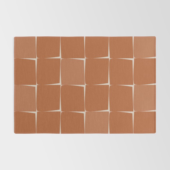 Midcentury Modern Flux Check Grid Pattern in Terracotta Tones Rug Gallery Image 2