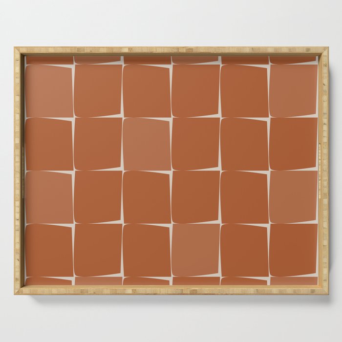 Midcentury Modern Flux Check Grid Pattern in Terracotta Tones Serving Tray Gallery Image 1