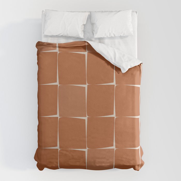 Midcentury Modern Flux Check Grid Pattern in Terracotta Tones Duvet Cover Gallery Image 1