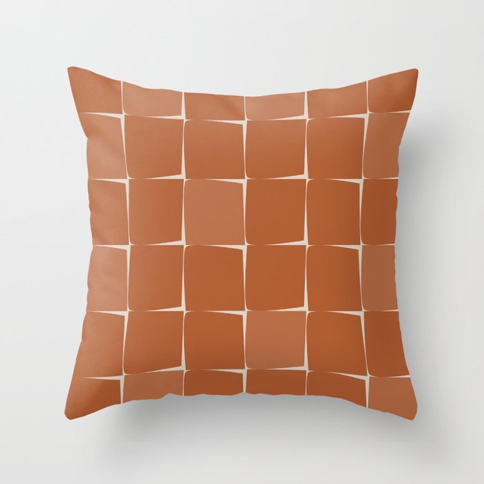 Midcentury Modern Flux Check Grid Pattern in Terracotta Tones Throw Pillow Gallery Image 6