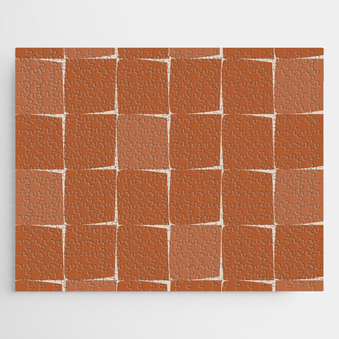 Midcentury Modern Flux Check Grid Pattern in Terracotta Tones Jigsaw Puzzle Gallery Image 1