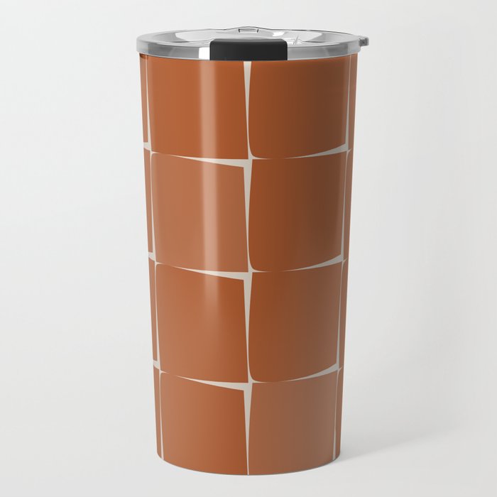 Midcentury Modern Flux Check Grid Pattern in Terracotta Tones Travel Mug Gallery Image 1