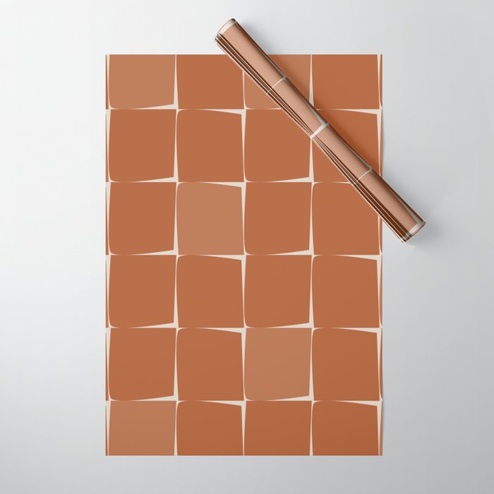 Midcentury Modern Flux Check Grid Pattern in Terracotta Tones Wrapping Paper Gallery Image 1