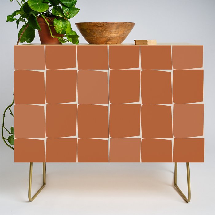 Midcentury Modern Flux Check Grid Pattern in Terracotta Tones Credenza Gallery Image 1