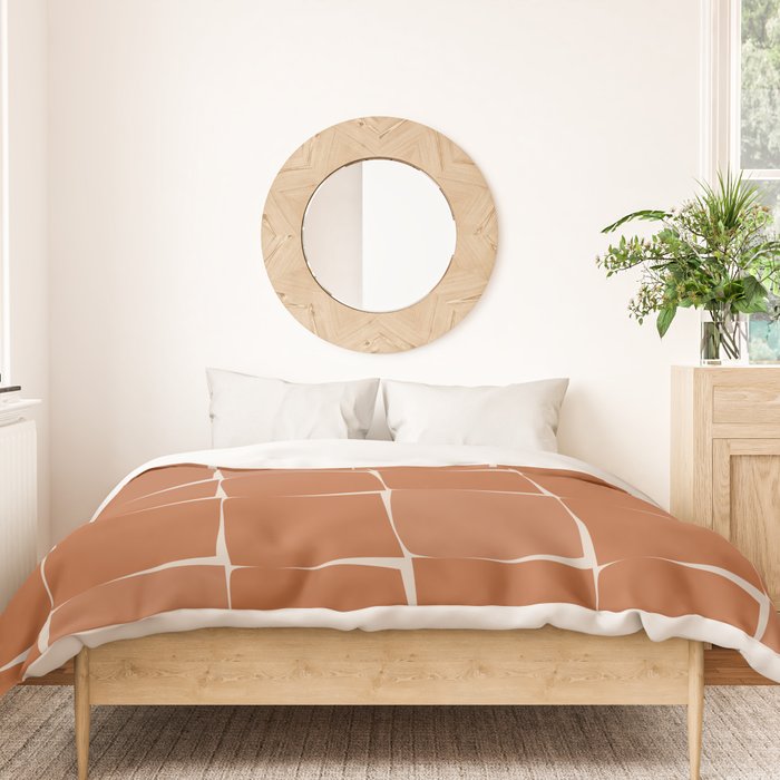Midcentury Modern Flux Check Grid Pattern in Terracotta Tones Duvet Cover Gallery Image 3