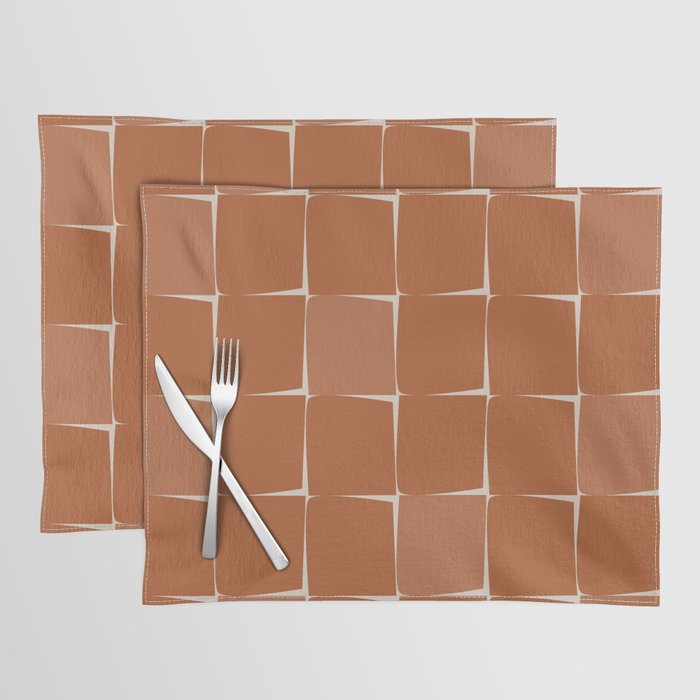 Midcentury Modern Flux Check Grid Pattern in Terracotta Tones Placemat Gallery Image 1