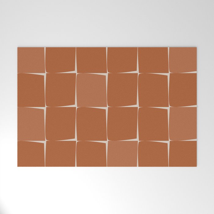 Midcentury Modern Flux Check Grid Pattern in Terracotta Tones Welcome Mat Gallery Image 1