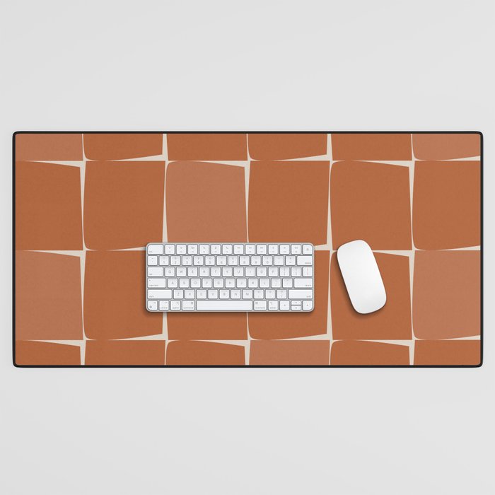 Midcentury Modern Flux Check Grid Pattern in Terracotta Tones Desk Mat Gallery Image 1