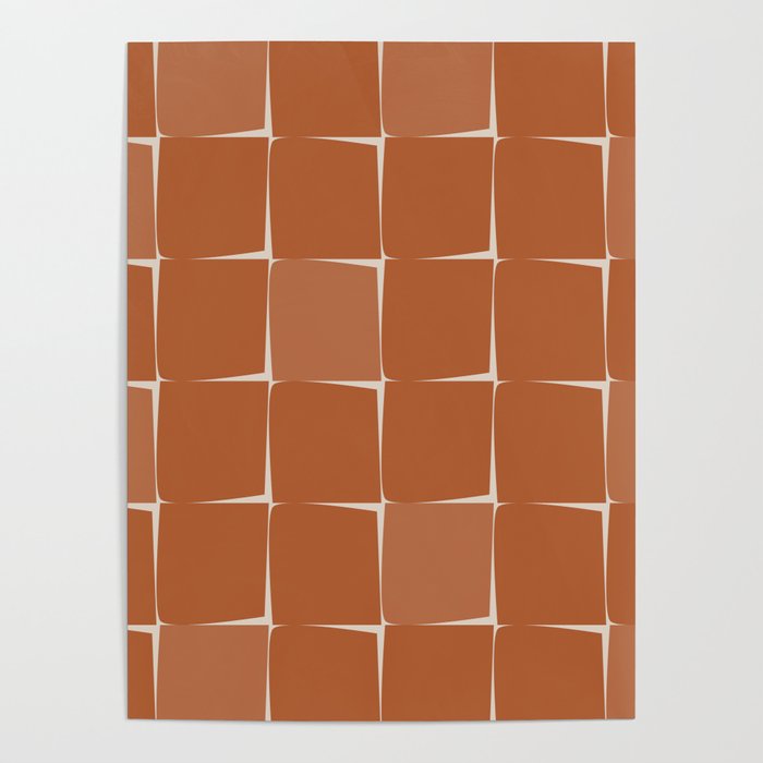 Midcentury Modern Flux Check Grid Pattern in Terracotta Tones Poster Gallery Image 4