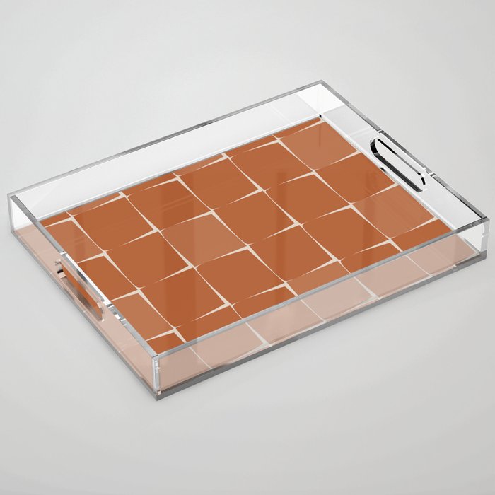 Midcentury Modern Flux Check Grid Pattern in Terracotta Tones Acrylic Tray Gallery Image 1