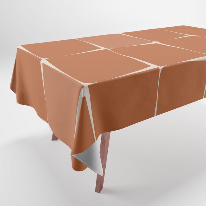 Midcentury Modern Flux Check Grid Pattern in Terracotta Tones Tablecloth Gallery Image 1