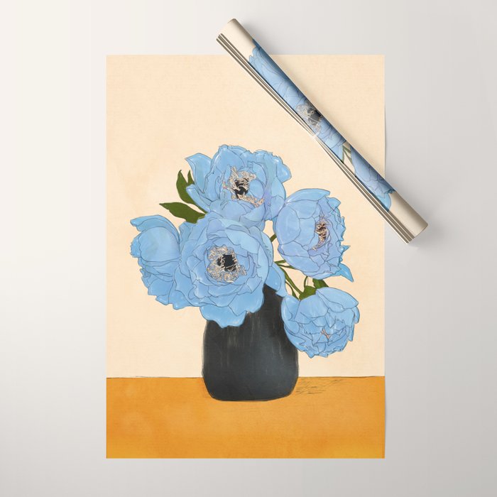 Bouquet Gift Blue Wrapping Paper Gallery Image 1