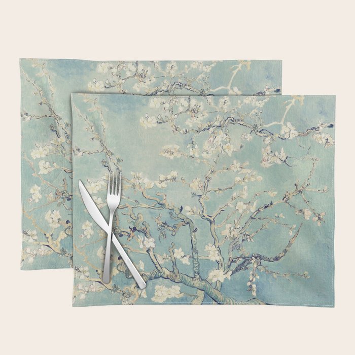 Van Gogh Almond Blossoms Muted Teal Cream Placemat Gallery Image 1