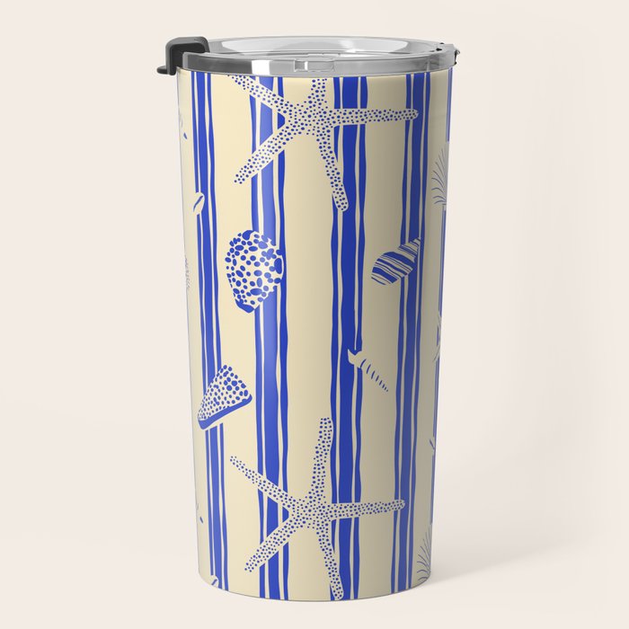 Vintage marine sea shell summer art pattern Travel Mug Gallery Image 3