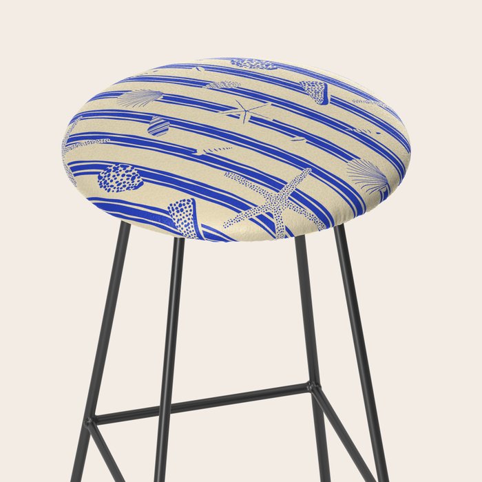 Vintage marine sea shell summer art pattern Stool Gallery Image 2