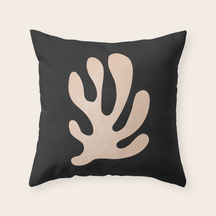 Noir Leaf: Mid Century Modern Matisse Edition Throw Pillow Gallery Image 1