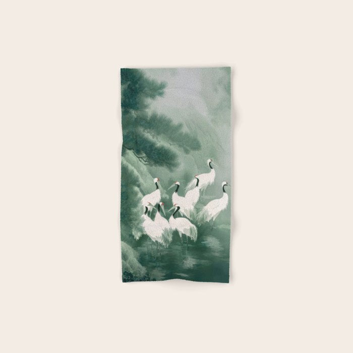 Japandi Wall Art chinoiserie Bird Poster Japanese wabi Sabi sage Green Forest maximalist Painting Bath Towel Gallery Image 1