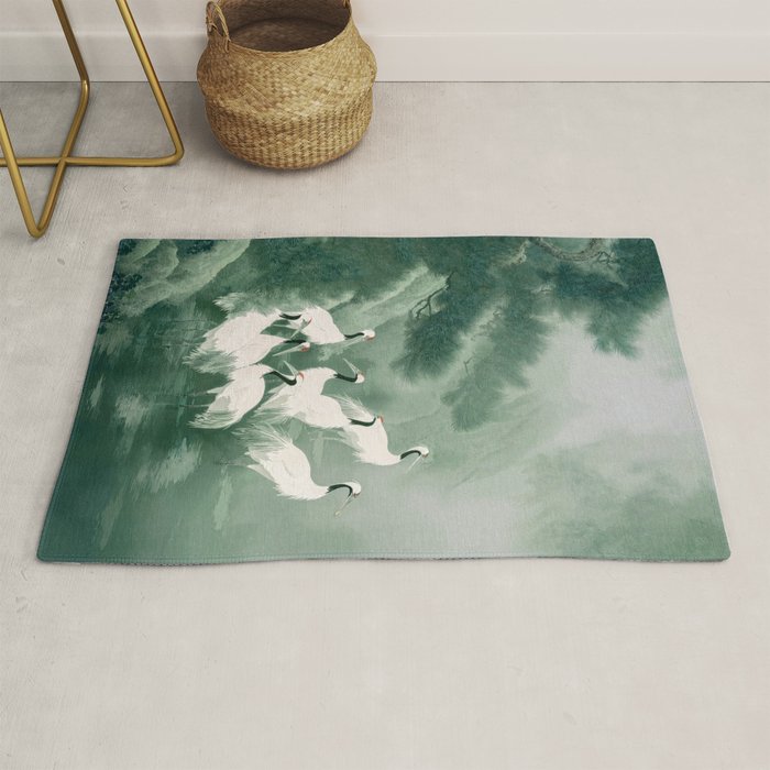 Japandi Wall Art chinoiserie Bird Poster Japanese wabi Sabi sage Green Forest maximalist Painting Rug Gallery Image 1