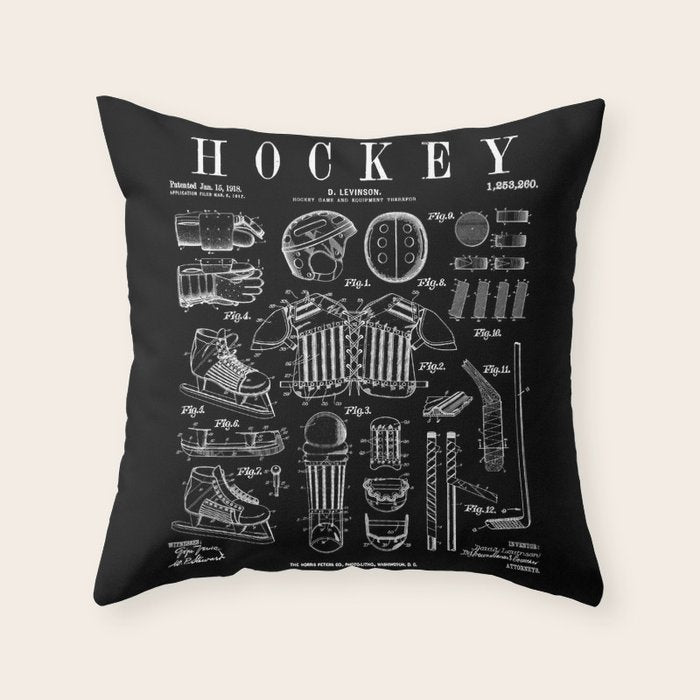 Ice Hockey Player Winter Sport Vintage Patent Print Throw Pillow Gallery Image 6