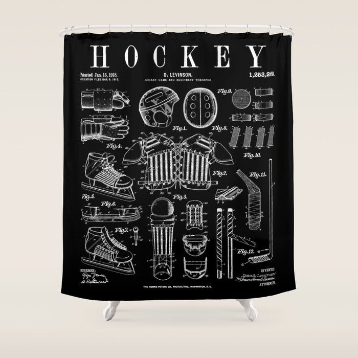Ice Hockey Player Winter Sport Vintage Patent Print Shower Curtain Gallery Image 1