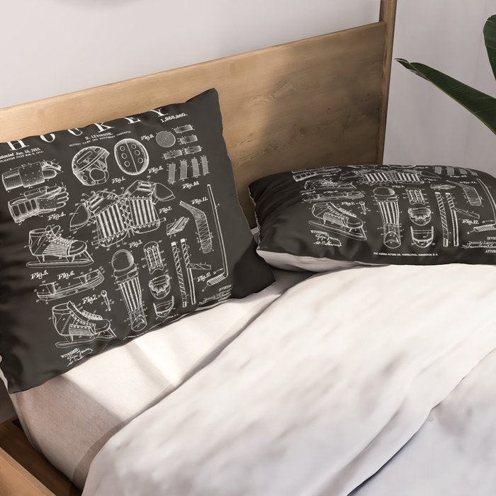 Ice Hockey Player Winter Sport Vintage Patent Print Pillow Sham Gallery Image 2