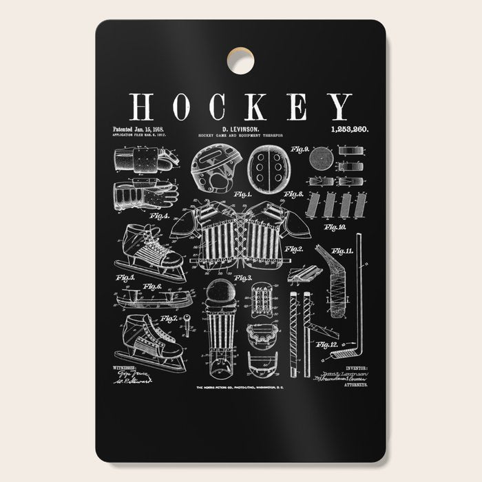 Ice Hockey Player Winter Sport Vintage Patent Print Cutting Board Gallery Image 1