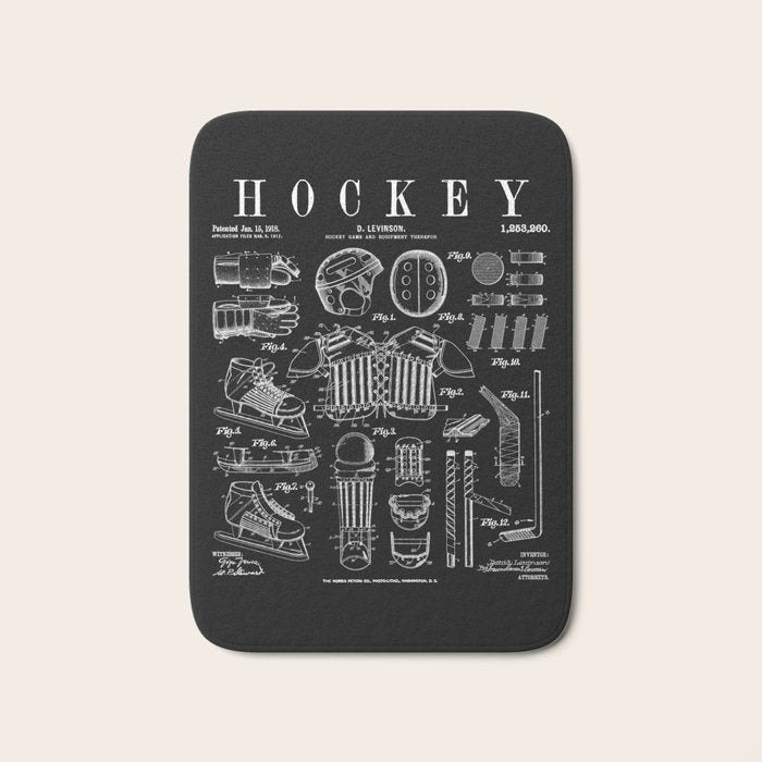 Ice Hockey Player Winter Sport Vintage Patent Print Bath Mat Gallery Image 1