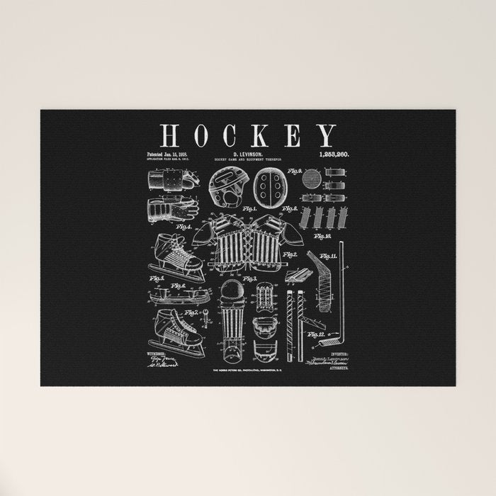 Ice Hockey Player Winter Sport Vintage Patent Print Welcome Mat Gallery Image 1