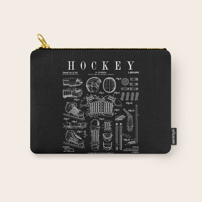 Ice Hockey Player Winter Sport Vintage Patent Print Carry All Pouch Gallery Image 1