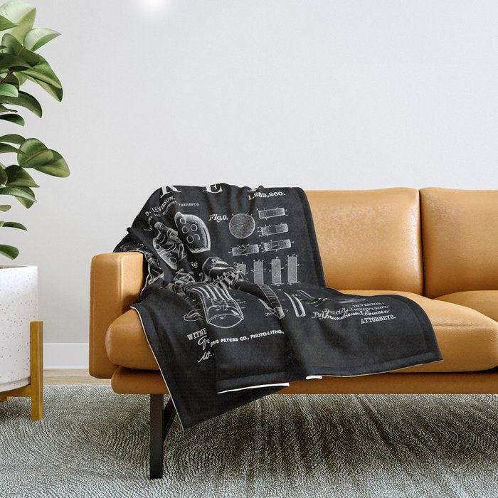 Ice Hockey Player Winter Sport Vintage Patent Print Throw Blanket Gallery Image 1