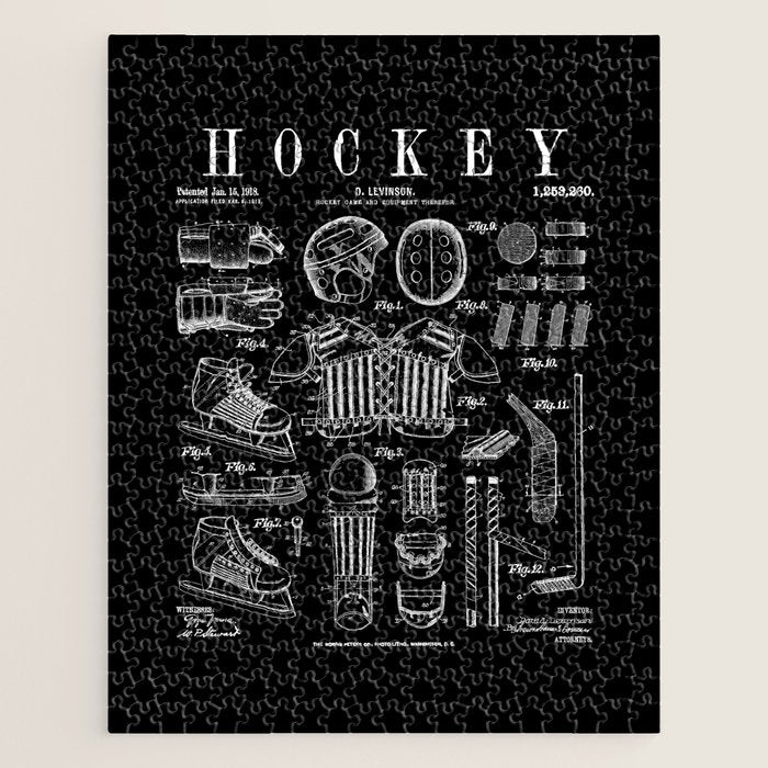 Ice Hockey Player Winter Sport Vintage Patent Print Jigsaw Puzzle Gallery Image 1