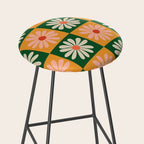 Retro Colorful Daisy Flower Checkerboard - Peach + Green Stool Gallery Image 2