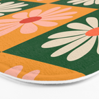 Retro Colorful Daisy Flower Checkerboard - Peach + Green Bath Mat Gallery Image 3