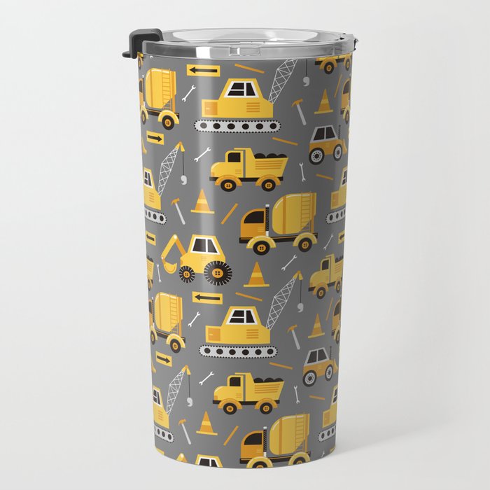 Construction Trucks on Gray Travel Mug Gallery Image 3