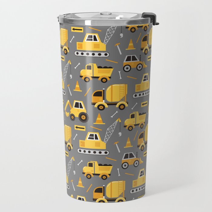 Construction Trucks on Gray Travel Mug Gallery Image 2