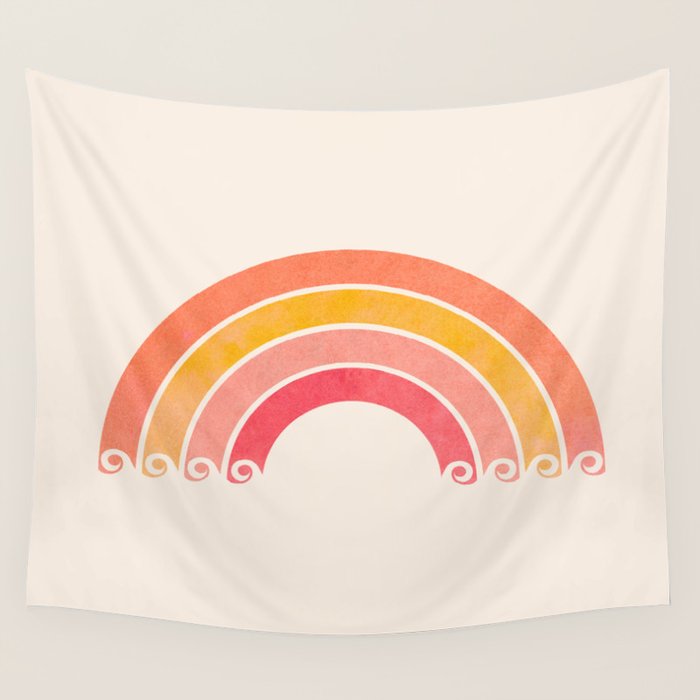 Whimsical Vintage Rainbow Waves Wall Tapestry Gallery Image 1