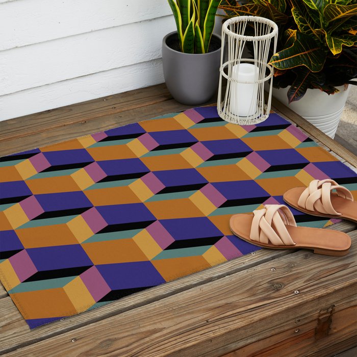 Cuboid Geometric Abstract Shapes Pattern XX Outdoor Rug Gallery Image 2