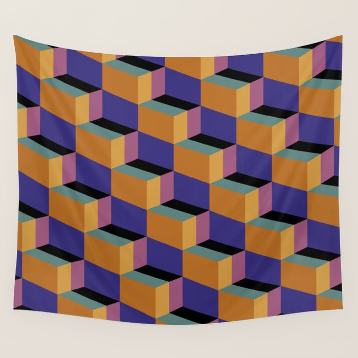 Cuboid Geometric Abstract Shapes Pattern XX Wall Tapestry Gallery Image 4