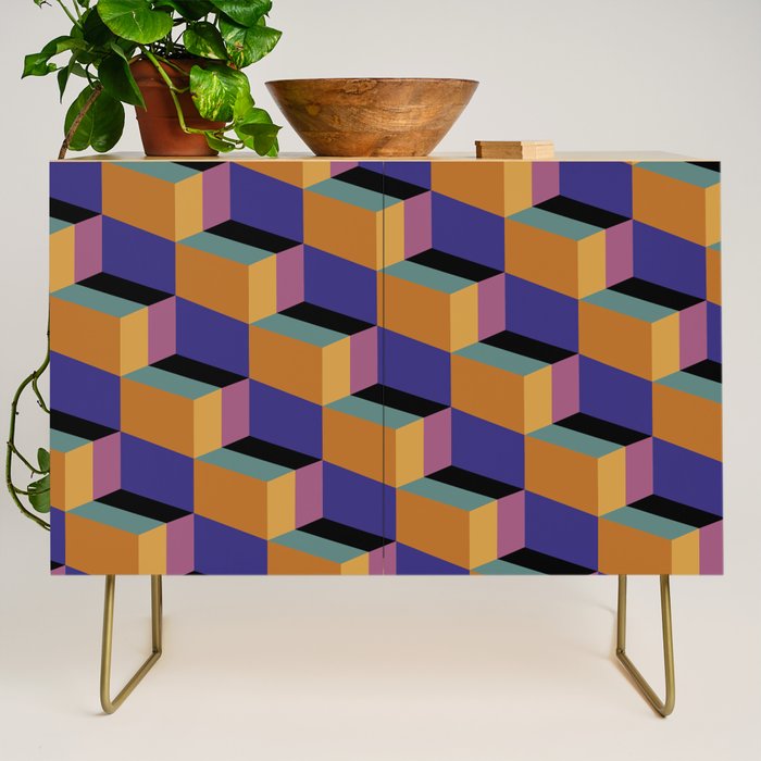 Cuboid Geometric Abstract Shapes Pattern XX Credenza Gallery Image 1