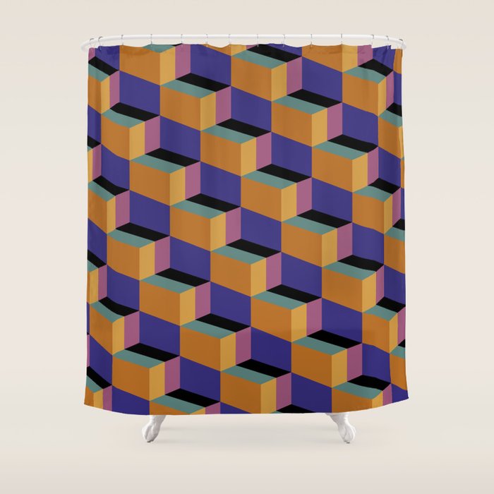 Cuboid Geometric Abstract Shapes Pattern XX Shower Curtain Gallery Image 1