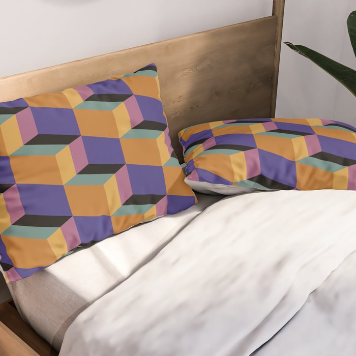 Cuboid Geometric Abstract Shapes Pattern XX Pillow Sham Gallery Image 2