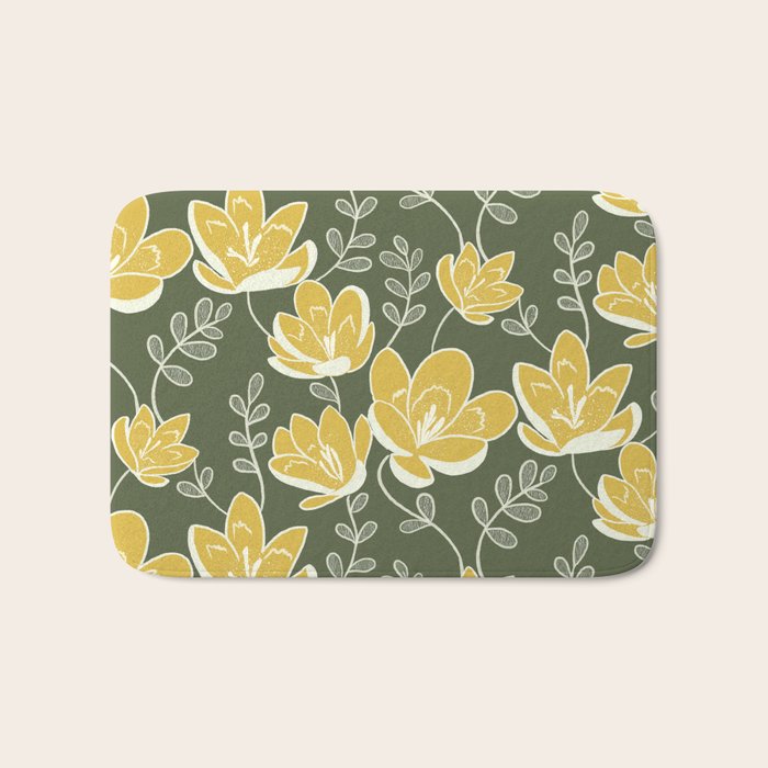 Gold on Green Blooms Bath Mat Gallery Image 1