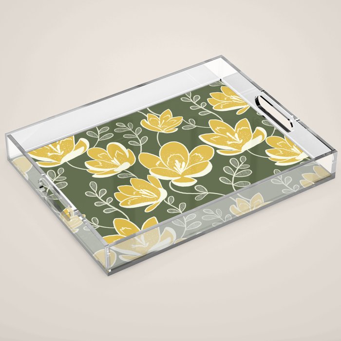 Gold on Green Blooms Acrylic Tray Gallery Image 1