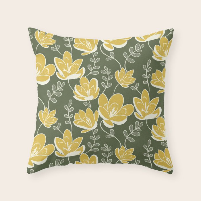 Gold on Green Blooms Throw Pillow Gallery Image 6