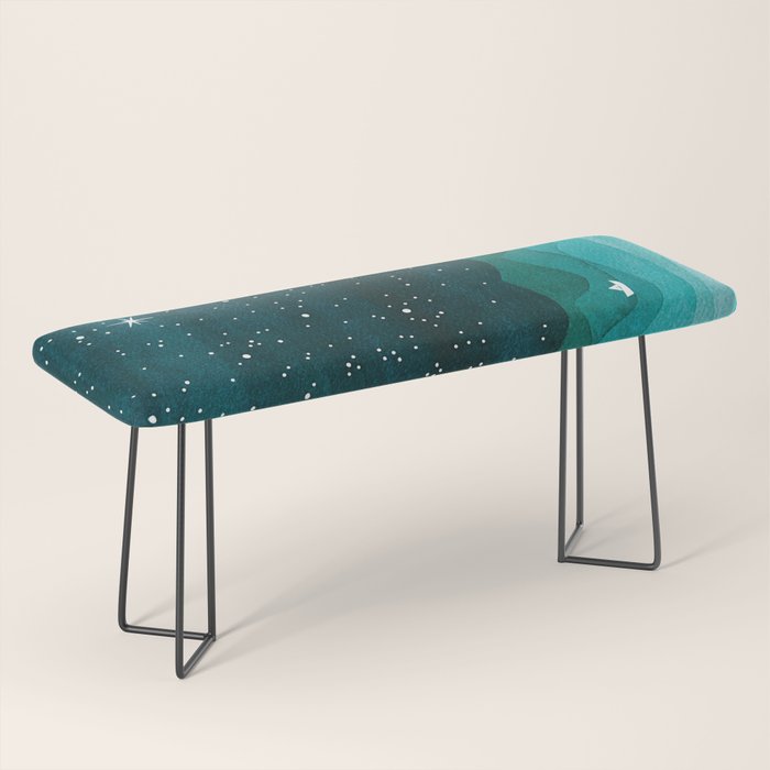 Starry Ocean, teal sailboat watercolor sea waves night Bench Gallery Image 1